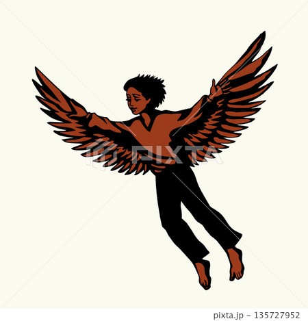 Vector drawing. A boy flying in the sky 135727952