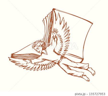 Vector drawing. A boy flying in the sky Vector drawing. A boy flying in the sky 135727953