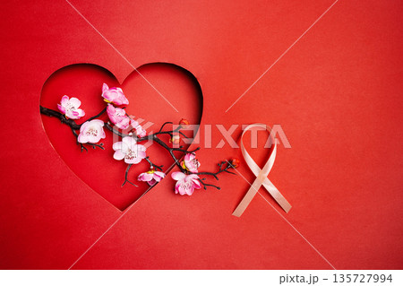 Pink Breast Cancer Awareness Ribbon 135727994