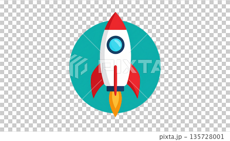 Simple icon style illustration of a rocket 135728001