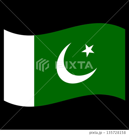 Pakistan National waving Flag with Crescent and Star 135728158
