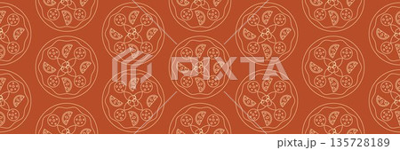 Pizza mosaic seamless pattern, flat line design, pizza ingredients and slices, abstract geometric design of Italian pizzeria Pizza mosaic seamless pattern, flat line design, pizza ingredients and slices, abstract geometric design of Italian pizzeria 135728189
