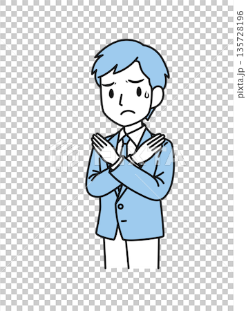 Illustration material of a business man in a suit making a cross sign pose 135728196