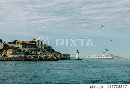 Rocky coastal fortress with 135728237