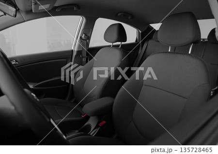 Interior of car. Car seats for driver and passenger.  135728465