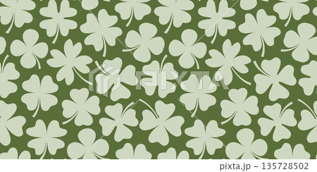 Cute vector seamless pattern with green four leaf clovers for Saint Patrick's Day designs, Geometric botanical floral background Cute vector seamless pattern with green four leaf clovers for Saint Patrick's Day designs, Geometric botanical floral background 135728502