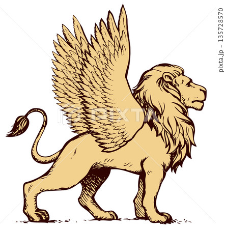 Lioness with wings. Vector drawing Lioness with wings. Vector drawing 135728570