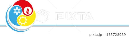 Three drops, logo, sun, snow, flame, background 135728989