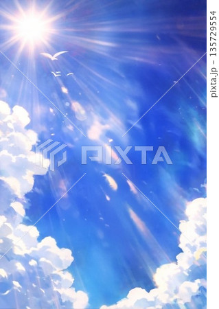 青空と雲と太陽と光輝く太陽 青空と雲と太陽と光輝く太陽 135729554