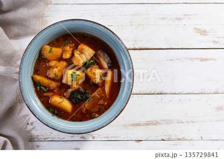 Cod with potatoes. Cod with potatoes. 135729841