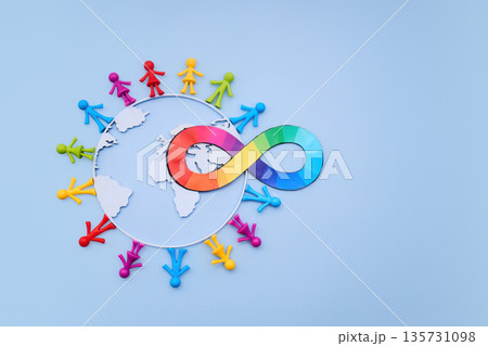 Autism awareness. Global neurodiversity inclusion uniting different people around world 135731098