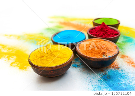 Holi festival gulal colorful powder vibrant celebration Holi festival gulal colorful powder vibrant celebration 135731104