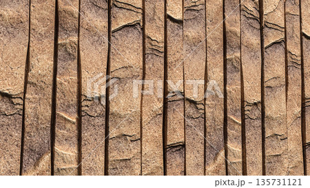 Natural Brown Stone Wall Vertical Panel Texture Background 3d render. 135731121