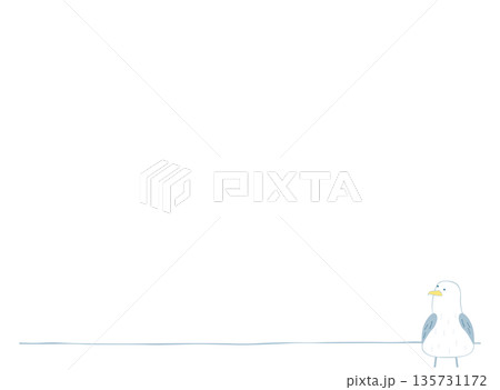 手描き風カモメのイラストフレームライン 手描き風カモメのイラストフレームライン 135731172