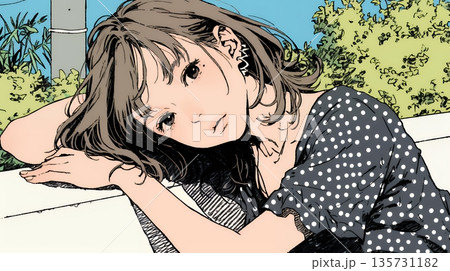 心地よさそうに地面に身を横たえる若い女性