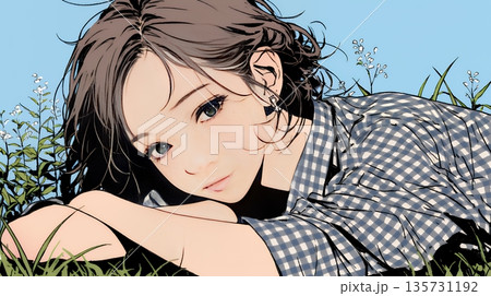 心地よさそうに地面に身を横たえる若い女性