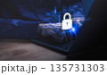 Person typing on laptop with digital padlock icon, symbolizing cybersecurity, data protection, and online privacy. Concept of secure network, encryption, and internet safety in digital technology. 135731303