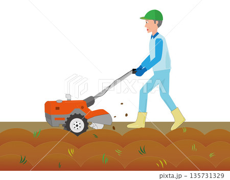高齢者が農作業をしているイラスト素材。 135731329