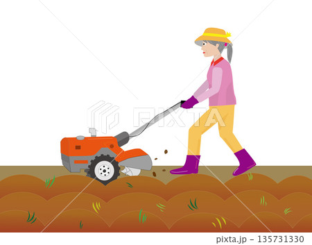 高齢者が農作業をしているイラスト素材。 135731330