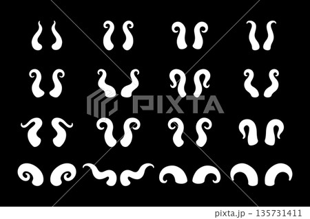White fantasy horns on black background. Vector demon and bull horn designs for gothic, decorative, and tattoo art themes White fantasy horns on black background. Vector demon and bull horn designs for gothic, decorative, and tattoo art themes 135731411