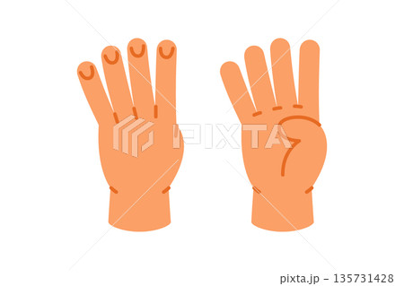 Hand showing number 4 with four fingers. Flat cartoon gesture vector for kids number learning and preschool education 135731428