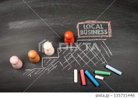 LOCAL BUSINESS Growth Concept With People Figures And Step Progress On Chalkboard 135731446
