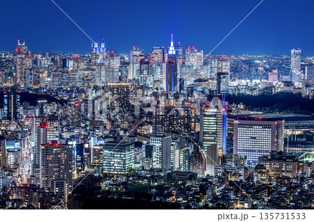【夜景100選】東京都、六本木ヒルズ東京シティビューから眺める夜景（新宿方面） 135731533