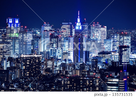 【夜景100選】東京都、六本木ヒルズ東京シティビューから眺める新宿のビル群 【夜景100選】東京都、六本木ヒルズ東京シティビューから眺める新宿のビル群 135731535
