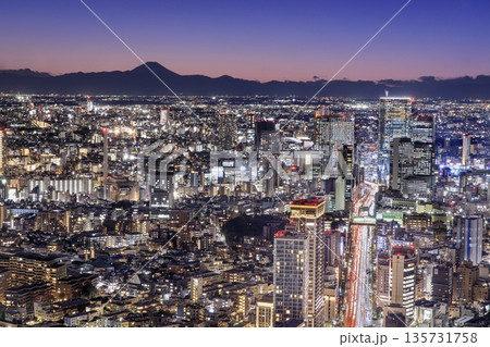 【夜景100選】東京都、六本木ヒルズ東京シティビューから眺める夜景（渋谷・富士山方面） 135731758