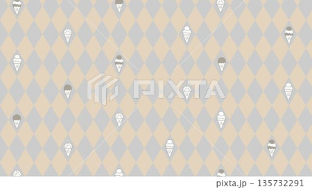 アイスクリームの菱形パターン背景 16:9 手書き風 くすみカラー アイスクリームの菱形パターン背景 16:9 手書き風 くすみカラー 135732291
