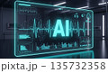心拍波形と医療グラフを表示するAIヘルスケアインターフェース 135732358