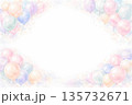 水彩風 風船のフレーム　やさしいパステルカラーの背景コピースペース 135732671