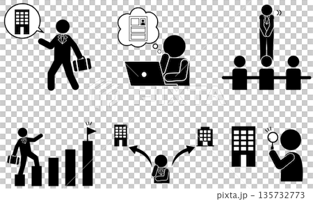 転職・就職する過程を表したピクトグラムイラストセット 転職・就職する過程を表したピクトグラムイラストセット 135732773