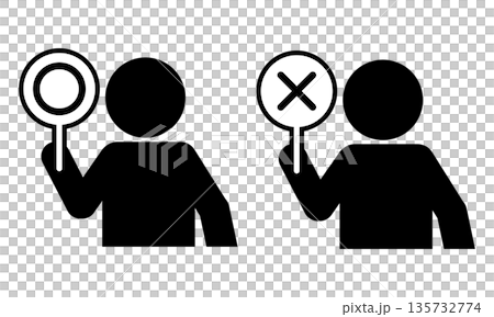 マルとバツの札を持つ人のピクトグラム 135732774