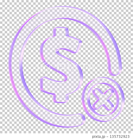 Modern translucent 3D icon showing dollar sign with cross mark for payment errors or cancelled transactions. Perfect for financial status notifications and error messages Modern translucent 3D icon showing dollar sign with cross mark for payment errors or cancelled transactions. Perfect for financial status notifications and error messages 135732923