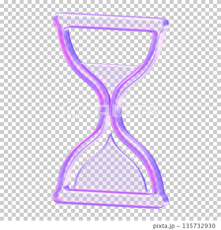 3D glassmorphism hourglass icon in purple gradient representing time management, project deadlines, and duration. 135732930