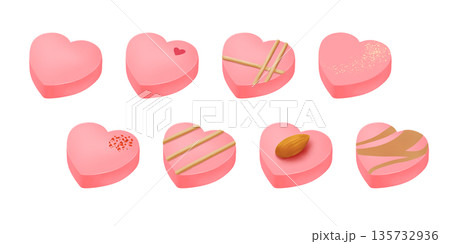 ハート型いちごチョコレートのイラストセット（バレンタイン・ホワイトデー） 135732936