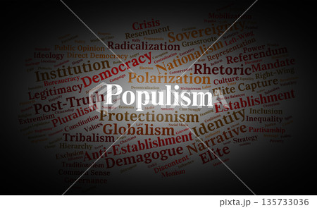 Populism Word Cloud. Key Concepts in Anti-Establishment Politics and Identity 135733036