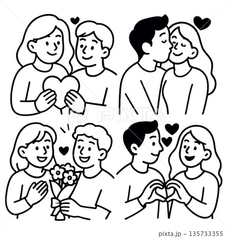 Couple love romance happiness heart kiss flower relationship affection togetherness express romantic feelings in various ways joyful and sweet moments 135733355
