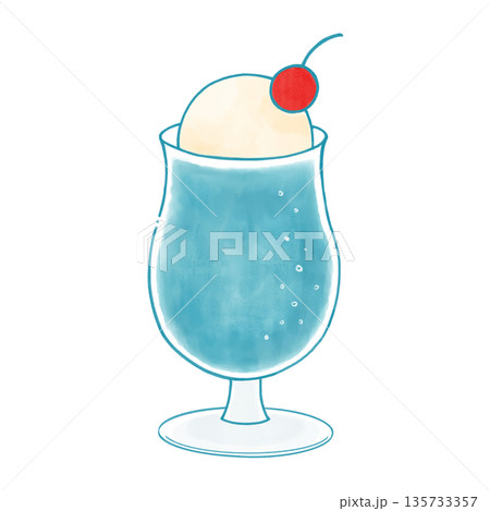 水彩風のクリームソーダのイラスト　さくらんぼとアイスクリーム 135733357