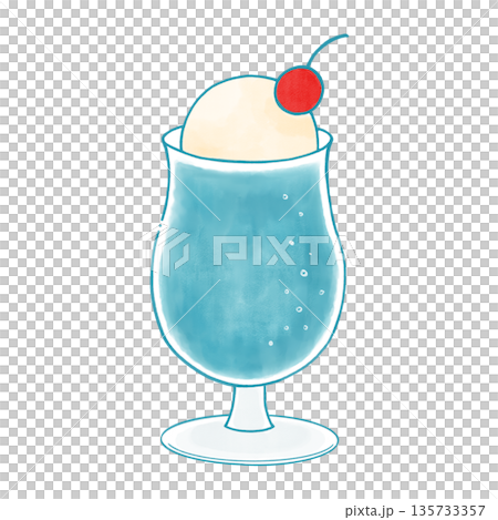 水彩風のクリームソーダのイラスト　さくらんぼとアイスクリーム 135733357