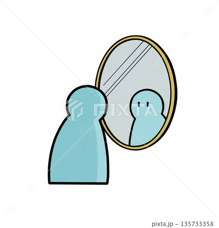 鏡を見ている人のイラスト　自己分析　自己認識　ビジネス素材 135733358
