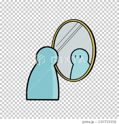 鏡を見ている人のイラスト　自己分析　自己認識　ビジネス素材 135733358