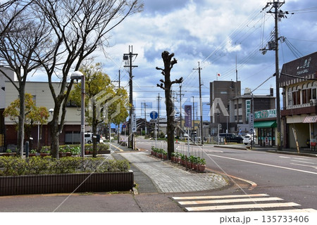 滋賀県高島市　湖西線近江今津駅東口前の緑地と琵琶湖周航通り 135733406