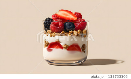 ベリーとグラノーラがたっぷりのったヨーグルトパフェ 135733503
