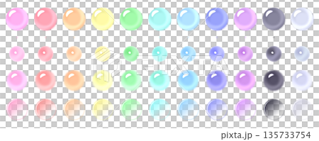 Plump circular button illustration set 3D solid pastel color texture variations 135733754