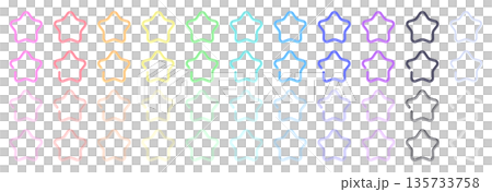 Star icon illustration set Neon glass texture Pastel color Star Multicolor 135733758