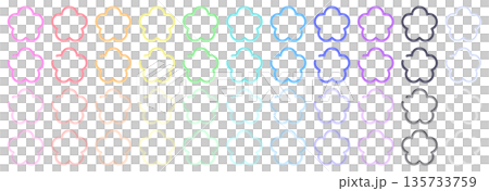 花卉圖示插畫集,霓虹玻璃紋理,柔和色調,花朵,多色 花卉圖示插畫集,霓虹玻璃紋理,柔和色調,花朵,多色 135733759