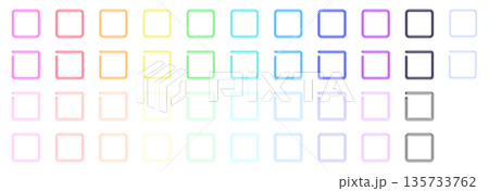 四角形のアイコンイラストセット ネオン・ガラス質感 パステルカラー スクエア 多色展開 135733762