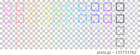 四角形のアイコンイラストセット ネオン・ガラス質感 パステルカラー スクエア 多色展開 135733762